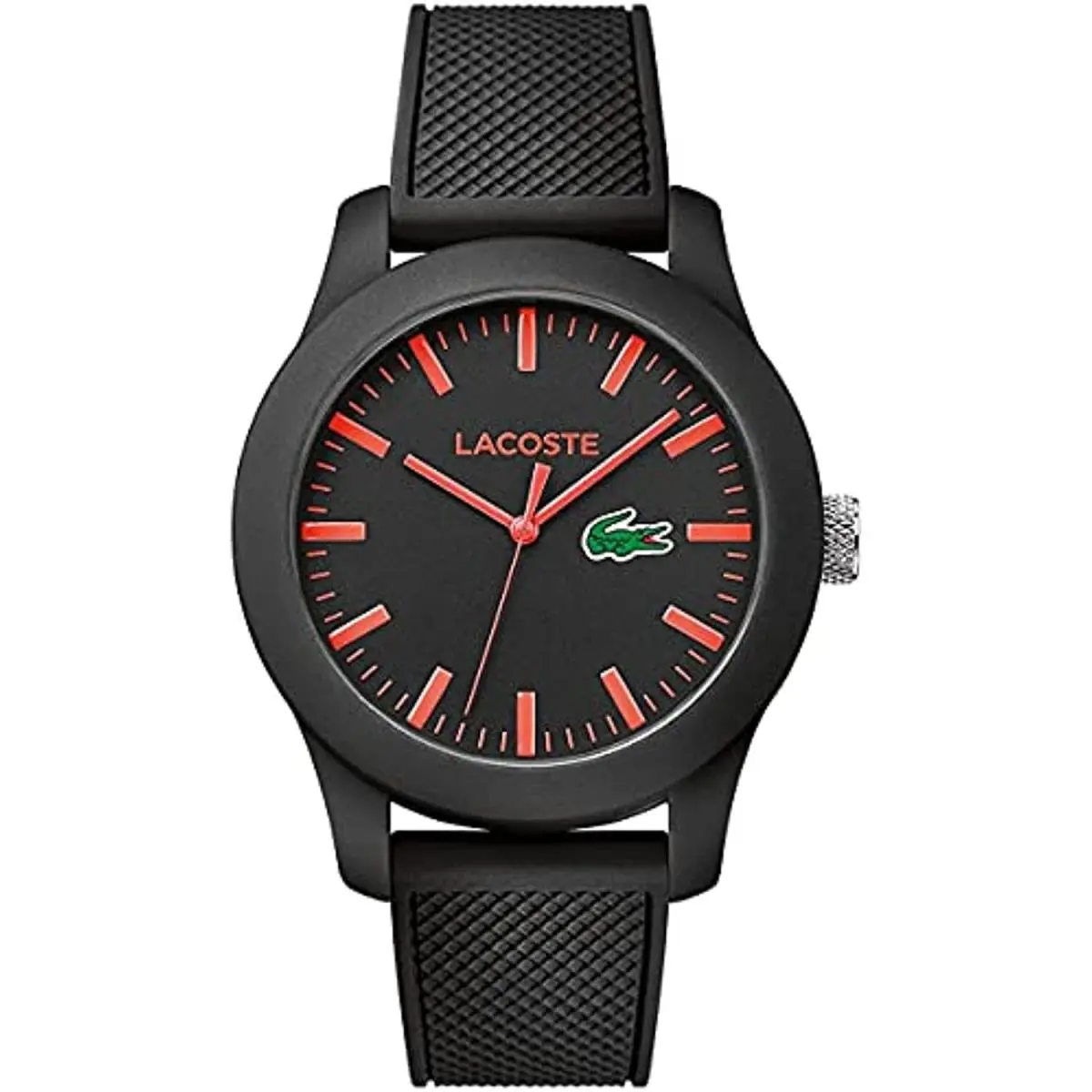 2010794 Black Dial Silicone Strap Red Marks Date Men`s Watch by Lacoste