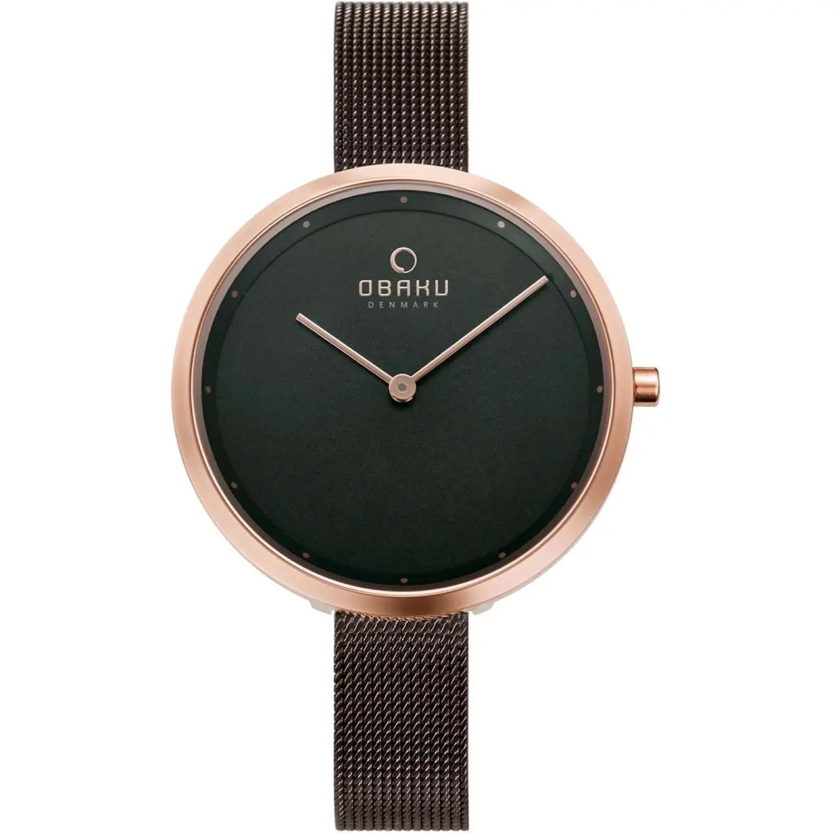 Obaku Women`s Watch Classic Brown Dial Rose Gold Stainless Steel Case V227LXVNMN