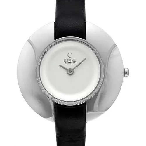 Harmony Ladies White Stainless Steel Quartz Black Leather Watch v135lcirb by Obaku