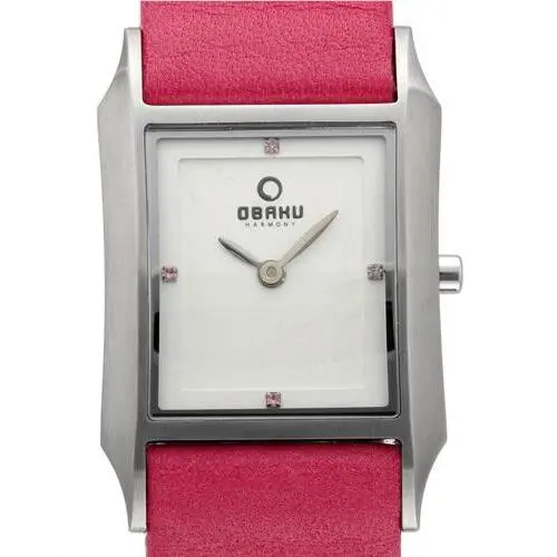 Harmony Ladies Stainless Steel Pink Leather Crystal Quartz Watch v107lcirp by Obaku