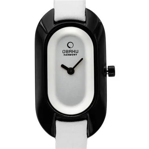 Harmony Ladies Black Stainless Steel Quartz White Leather Watch v136lbirw by Obaku