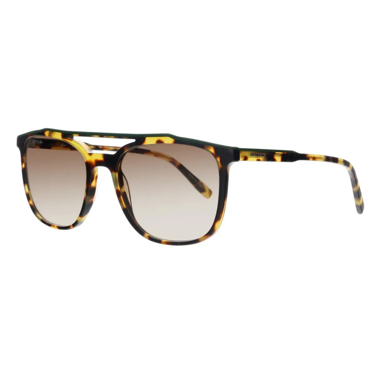 Lacoste L924S 43116 Havana Tokio/green Brow Bar Square Sunglasses - Havana Tokio/Green, Frame: Havana Tokio/Green, Lens: Brown