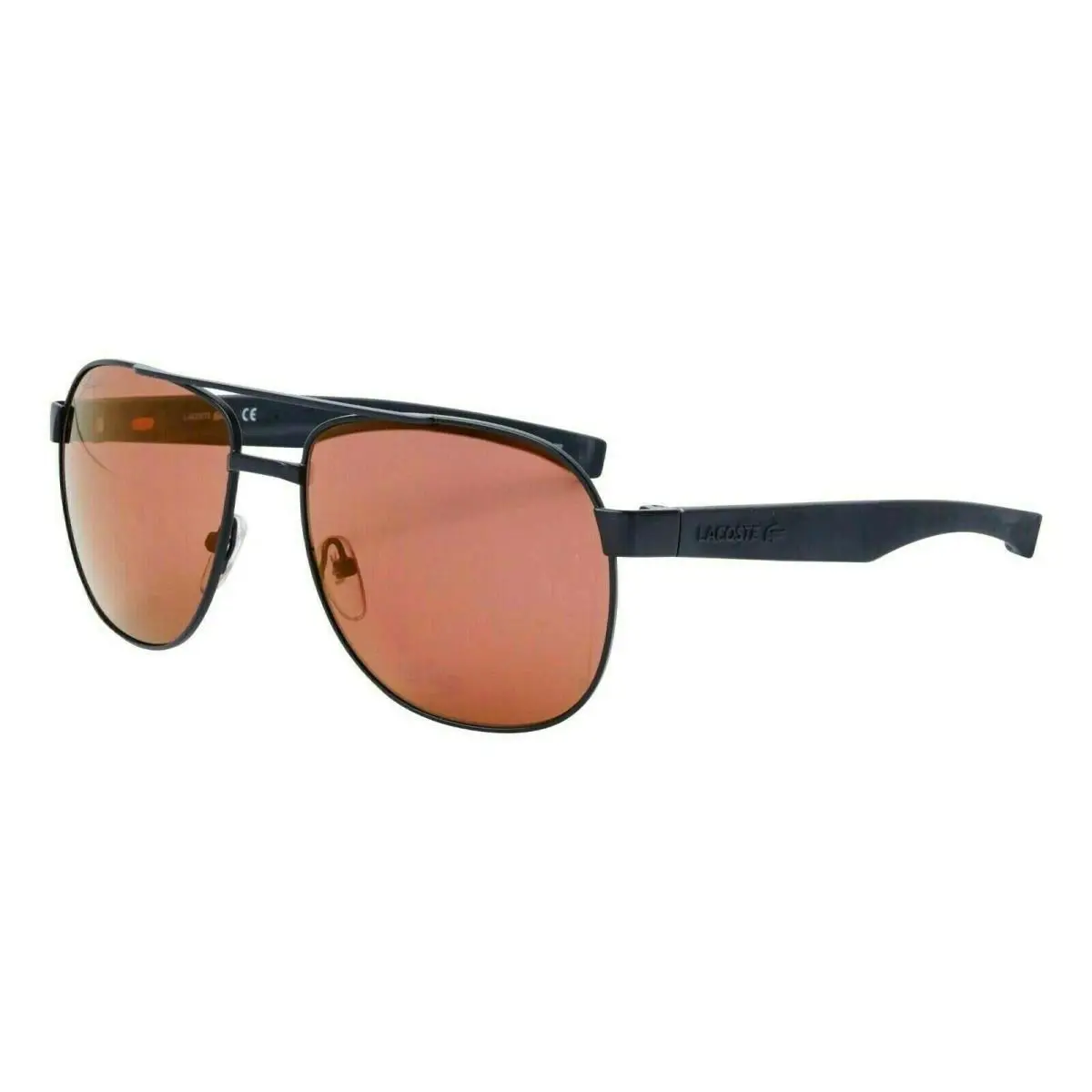 Lacoste L186s 001 57mm Black Metal Plum Lens Sunglasses w/ Temples Lengthen