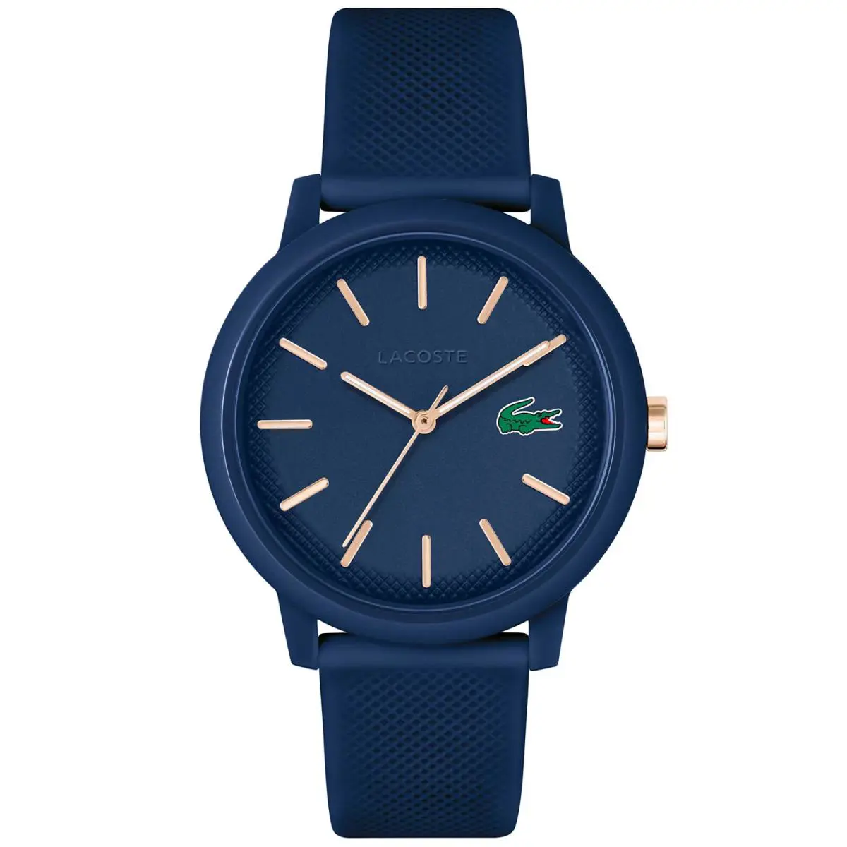 New- Lacoste Men`s L.12.12 Navy Silicone Strap Watch 42mm