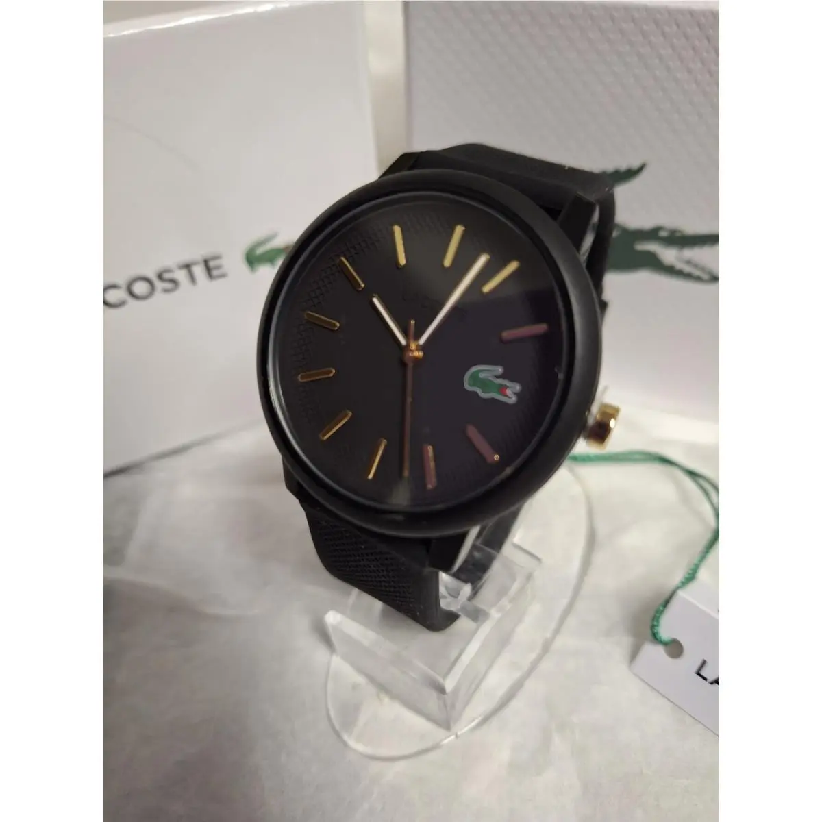 Men`s 12.12 Quartz Analog Black Textured Silicone Watch 2011233 by Lacoste
