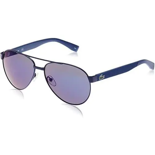 Lacoste L185s 424 60mm Blue Matte Blue Unisex Metal Pilot Sunglasses - Frame: Blue, Lens: Blue
