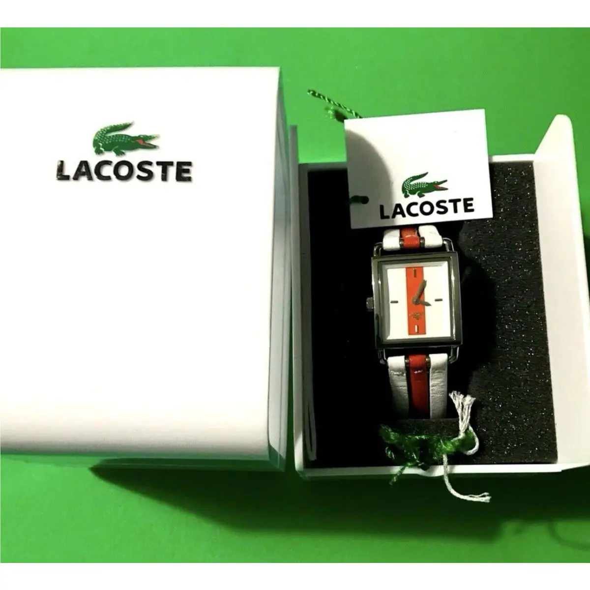 Lacoste Izod White/orange Stripe Leather Watch Retail Vintage