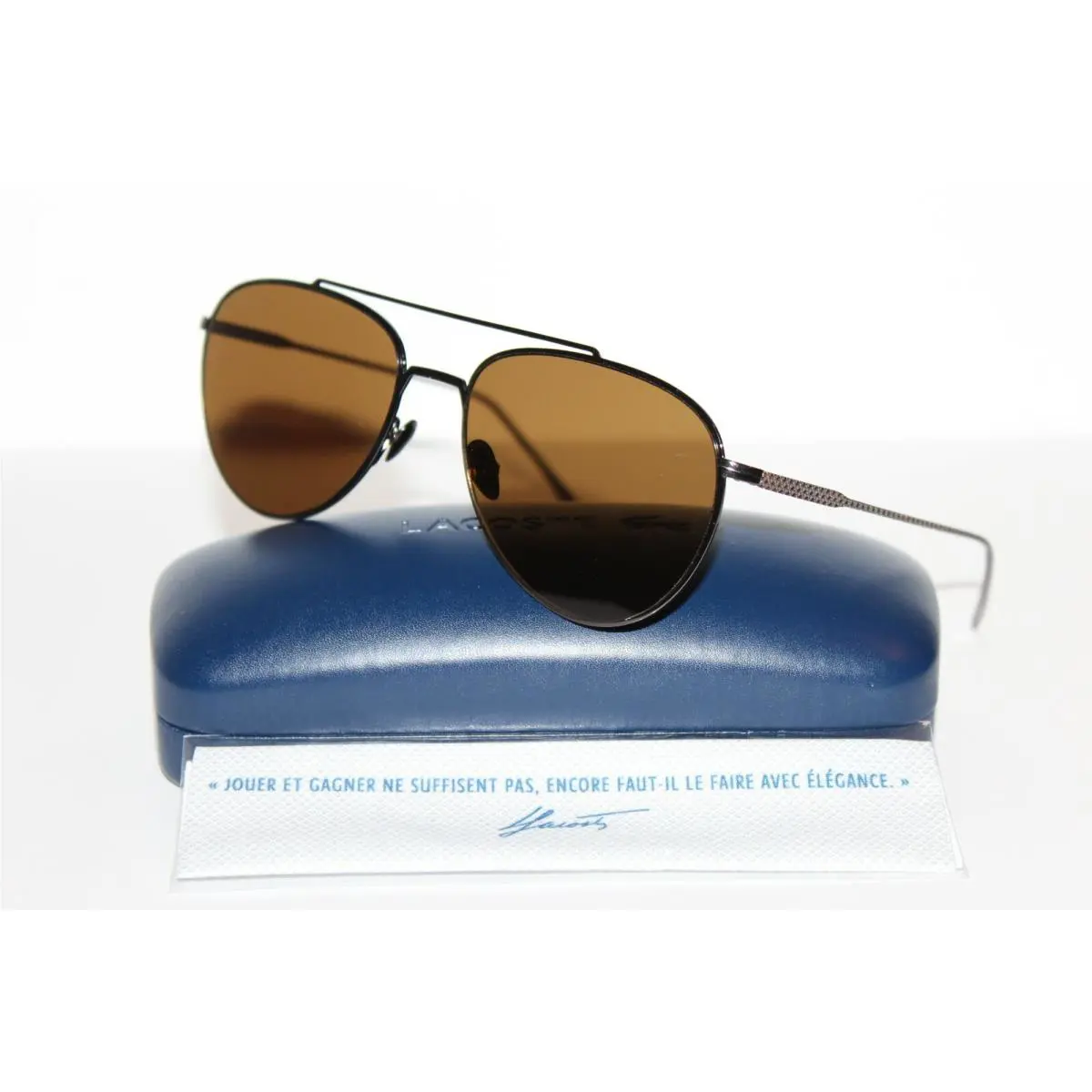 Lacoste L195SPC 028 Gunmetal Brown Aviator Sunglasses 56-17-140 MM