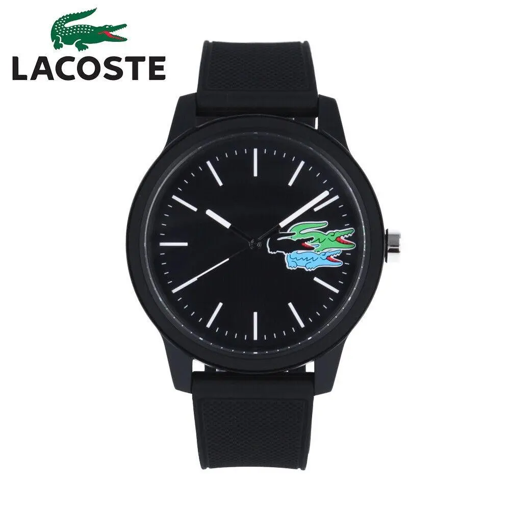 Lacoste 2011134 Men`s 12.12 3 Hands Black Silicone Strap Watch 42mm Case