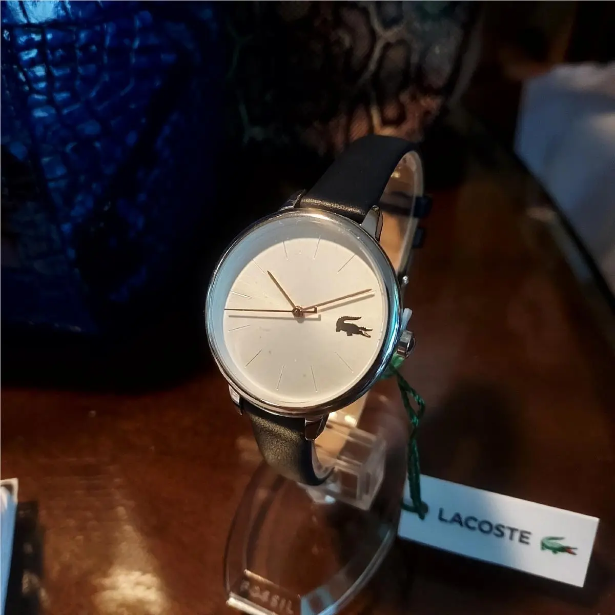2001100 Women`s Cannes 3 Hands Leather Watch Black Strap by Lacoste