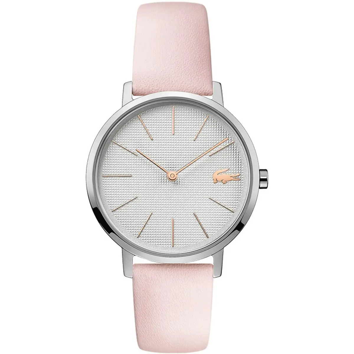 Lacoste Women`s Moon Pink Leather Strap Watch 35mm - Dial: Gray, Pink, Band: Pink, Bezel: Silver