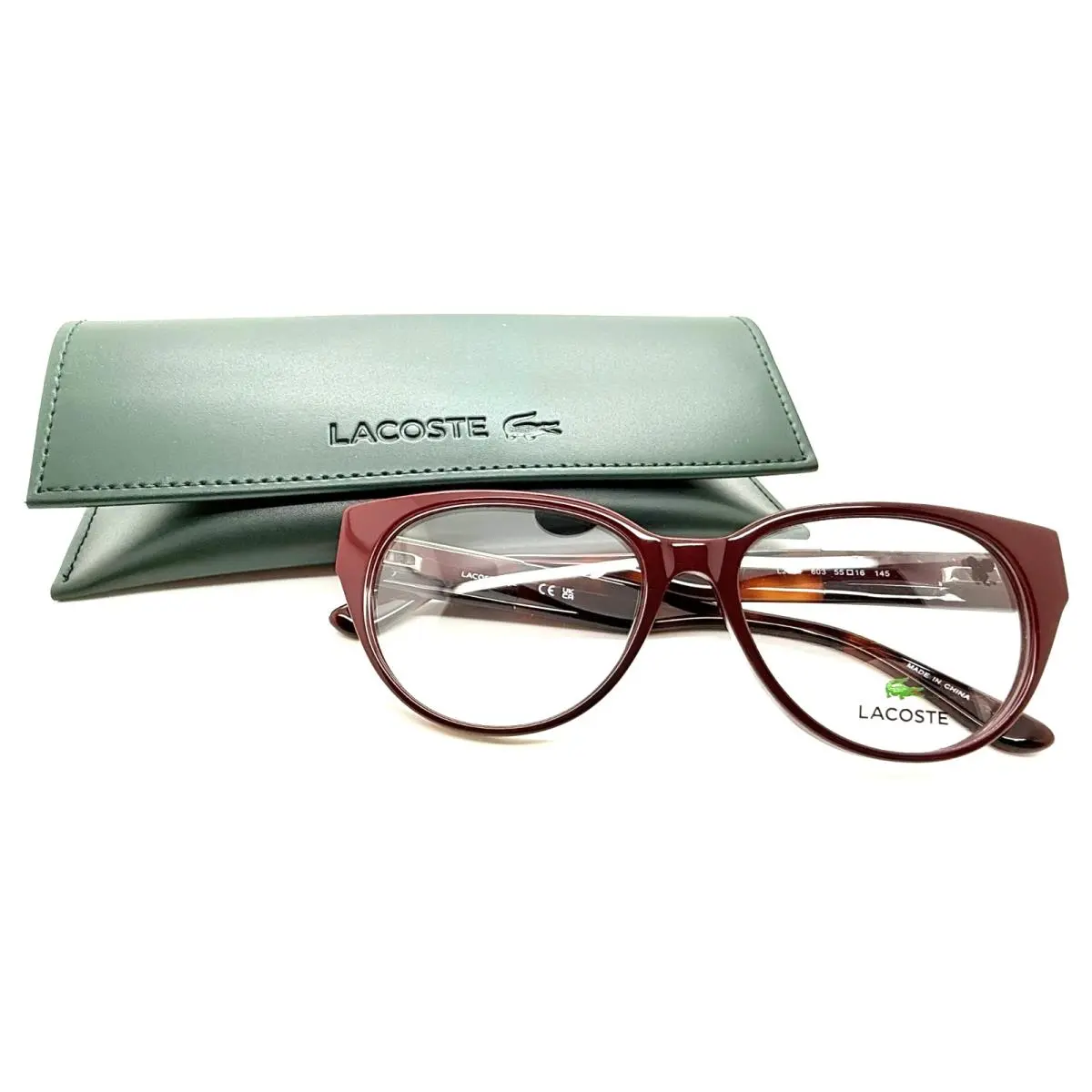 Women`s Dark Red Oval Cat-eye Eyeglass Frames - L2906 603 by Lacoste