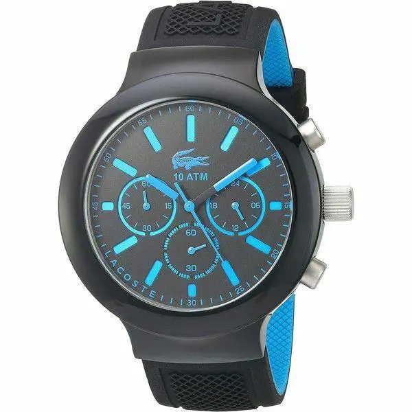 Lacoste Men`s Borneo 47mm Black Rubber Band Steel Case Quartz Watch 2010812