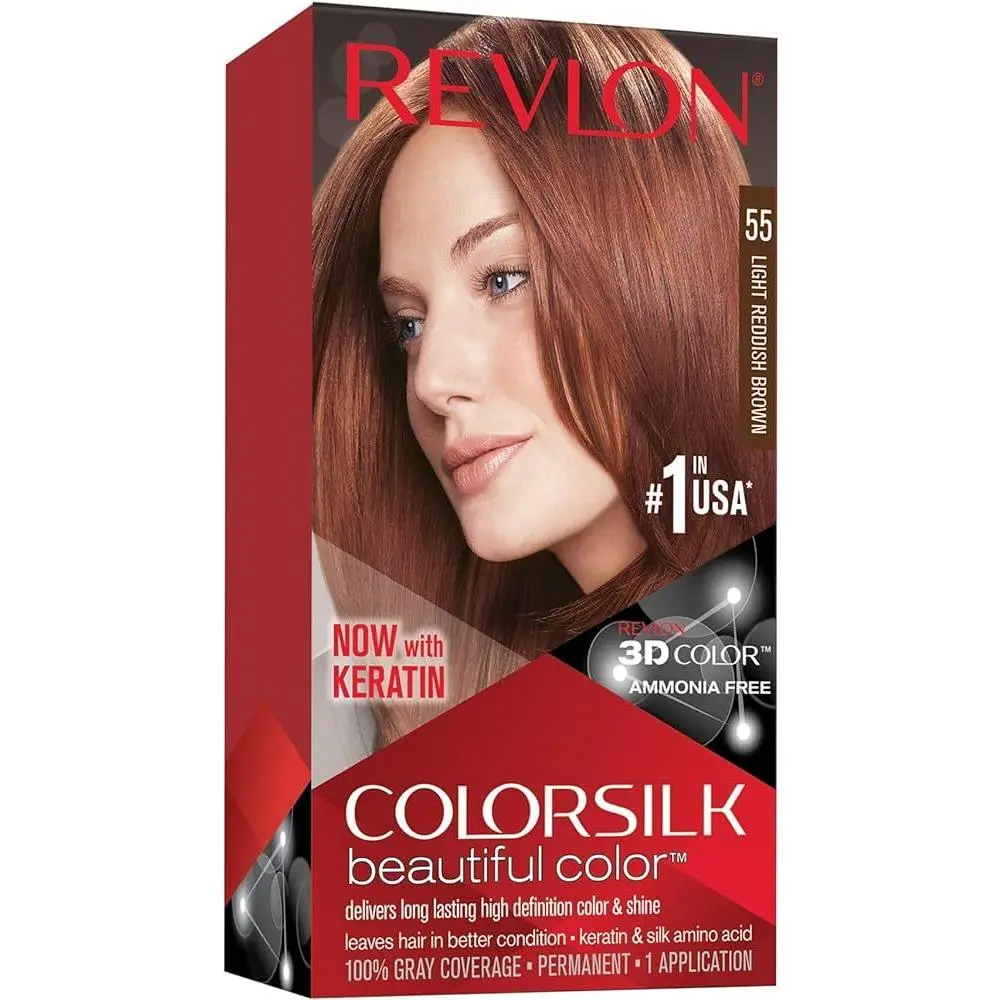 Colorsilk Permanent Hair Color Long-lasting Ammonia Free Pack of 12 55 LIGHT REDDISH BROWN by Revlon