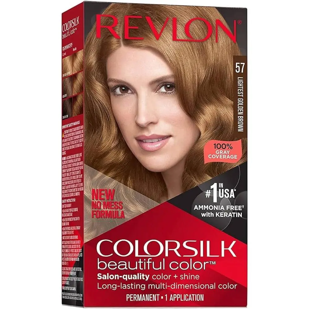 Colorsilk Permanent Hair Color Long-lasting Ammonia Free Pack of 12 57 LIGHT GOLDEN BROWN by Revlon