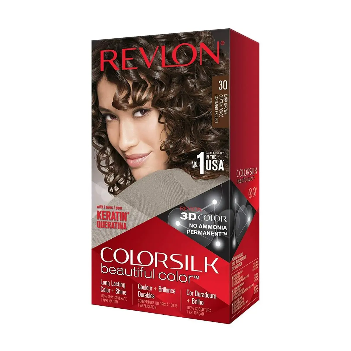 Colorsilk Permanent Hair Color Long-lasting Ammonia Free Pack of 12 30 DARK BROWN by Revlon