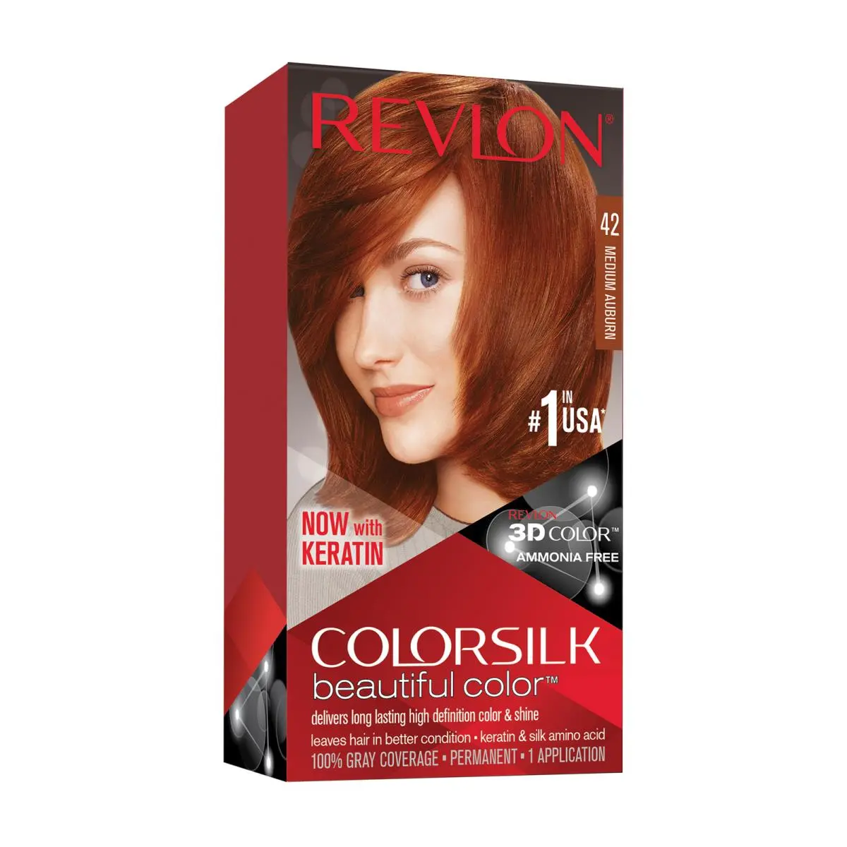 Colorsilk Permanent Hair Color Long-lasting Ammonia Free Pack of 12 42 MEDIUM AUBURN by Revlon