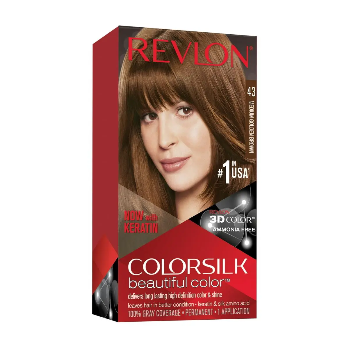 Colorsilk Permanent Hair Color Long-lasting Ammonia Free Pack of 12 43 MEDIUM GOLDEN BROWN by Revlon