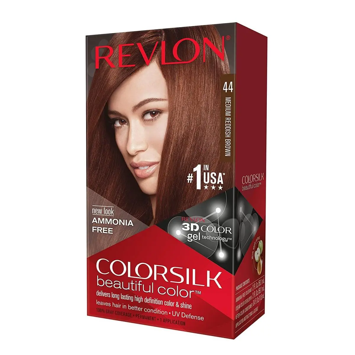 Colorsilk Permanent Hair Color Long-lasting Ammonia Free Pack of 12 44 MEDIUM REDDISH BROWN by Revlon