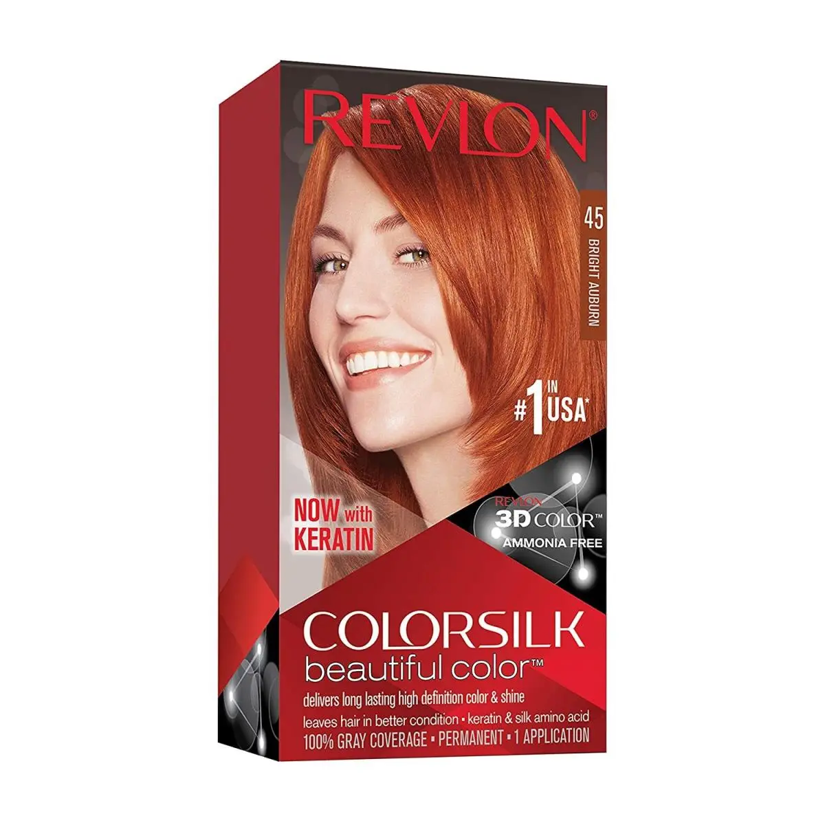 Colorsilk Permanent Hair Color Long-lasting Ammonia Free Pack of 12 45 BRIGHT AUBURN by Revlon