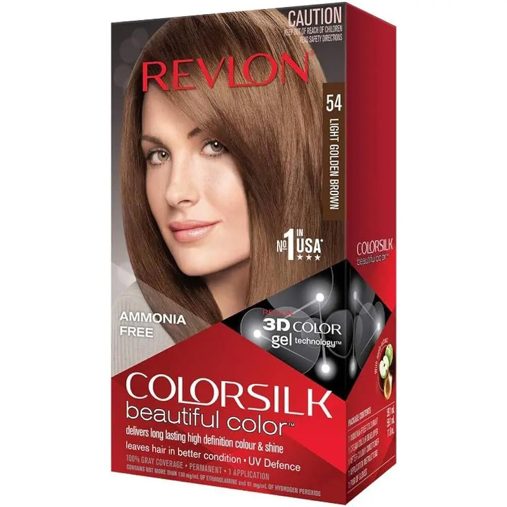 Colorsilk Permanent Hair Color Long-lasting Ammonia Free Pack of 12 54 LIGHT GOLDEN BROWN by Revlon