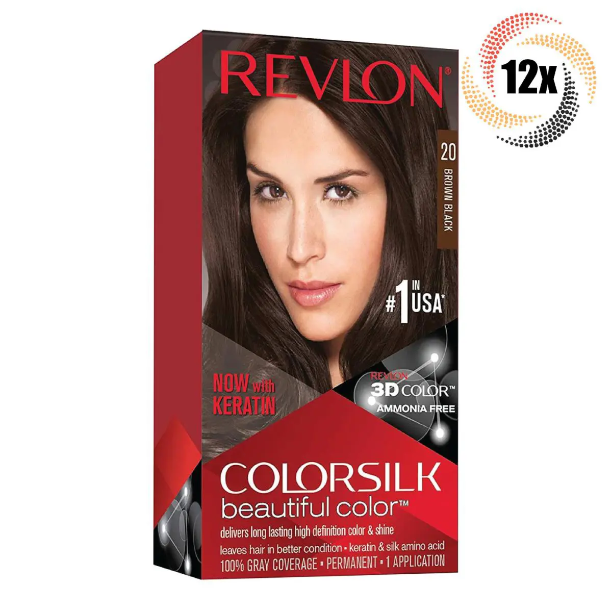 12x Packs Revlon Brown Black Permanent Colorsilk Beautiful Color Hair Dye 20