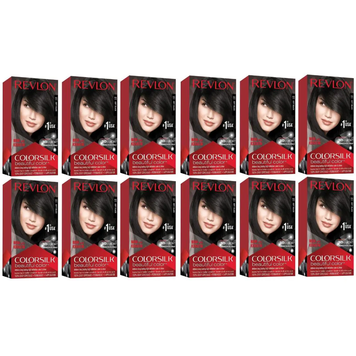 Revlon Colorsilk Color Permanent Hair Dye 11 Soft Black Pack of 12