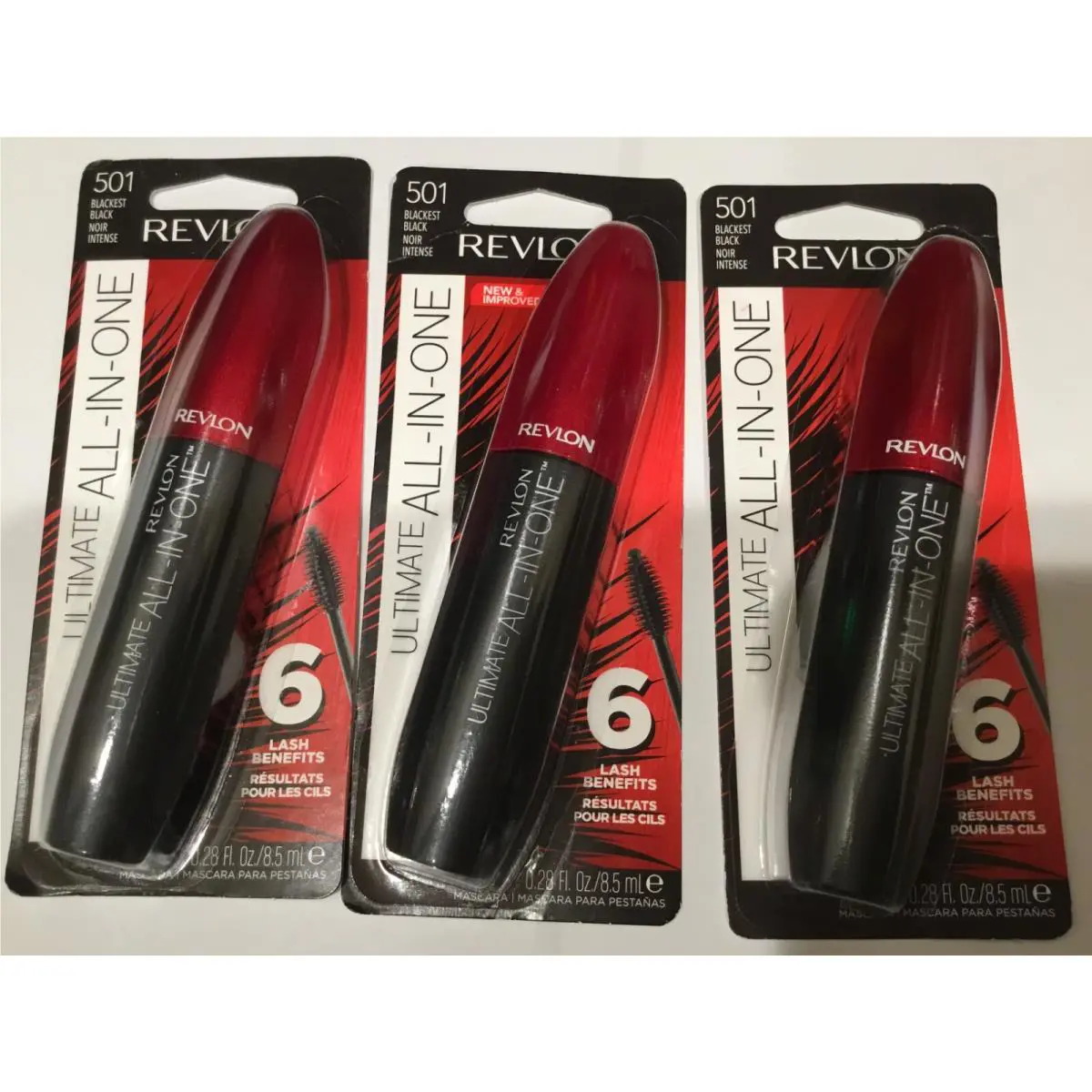 3 X Revlon Ultimate All-in-one Mascara 501 Blackest Black Washable 0.28 fl oz