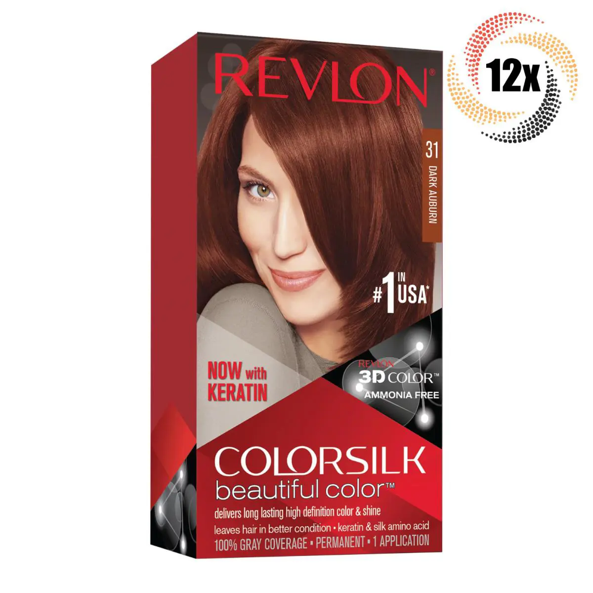 12x Packs Revlon Dark Auburn Permanent Colorsilk Beautiful Color Hair Dye 31