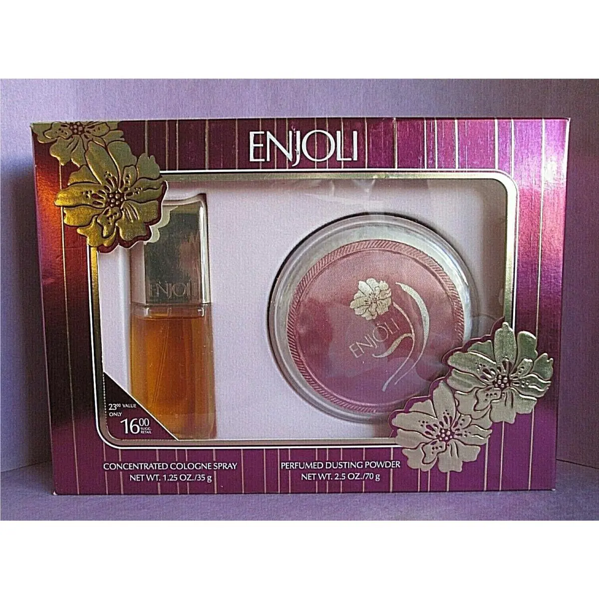 Enjoli Vintage Revlon Perfume Set Spray Cologne 1.25 oz Dusting Powder 2.5 oz