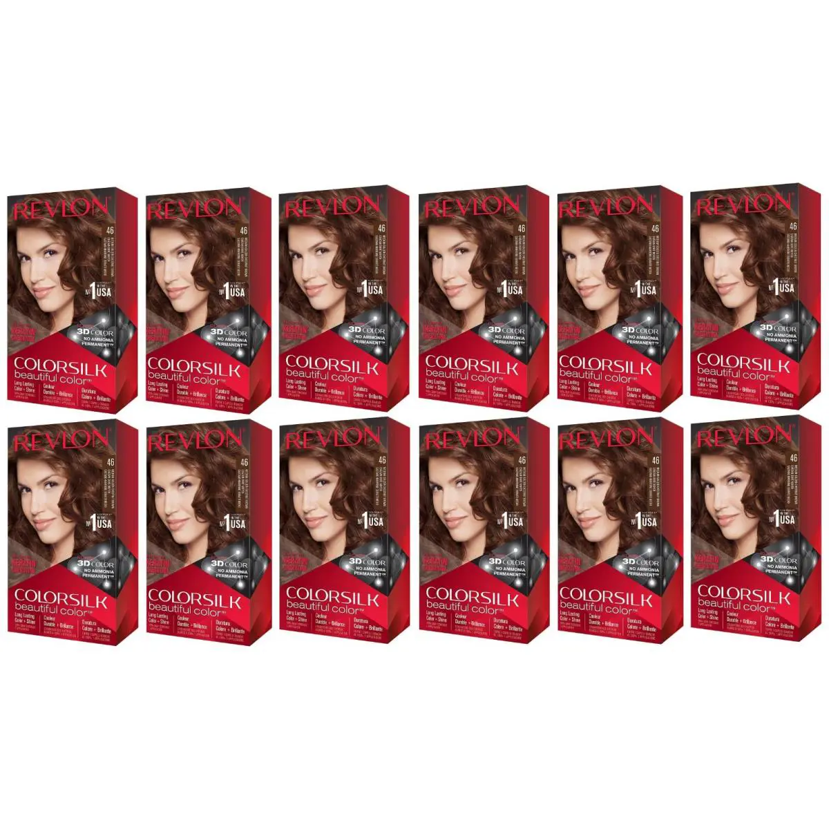 Revlon Colorsilk Color Permanent Hair Dye 46 Medium Golden Chestnut Pack of 12