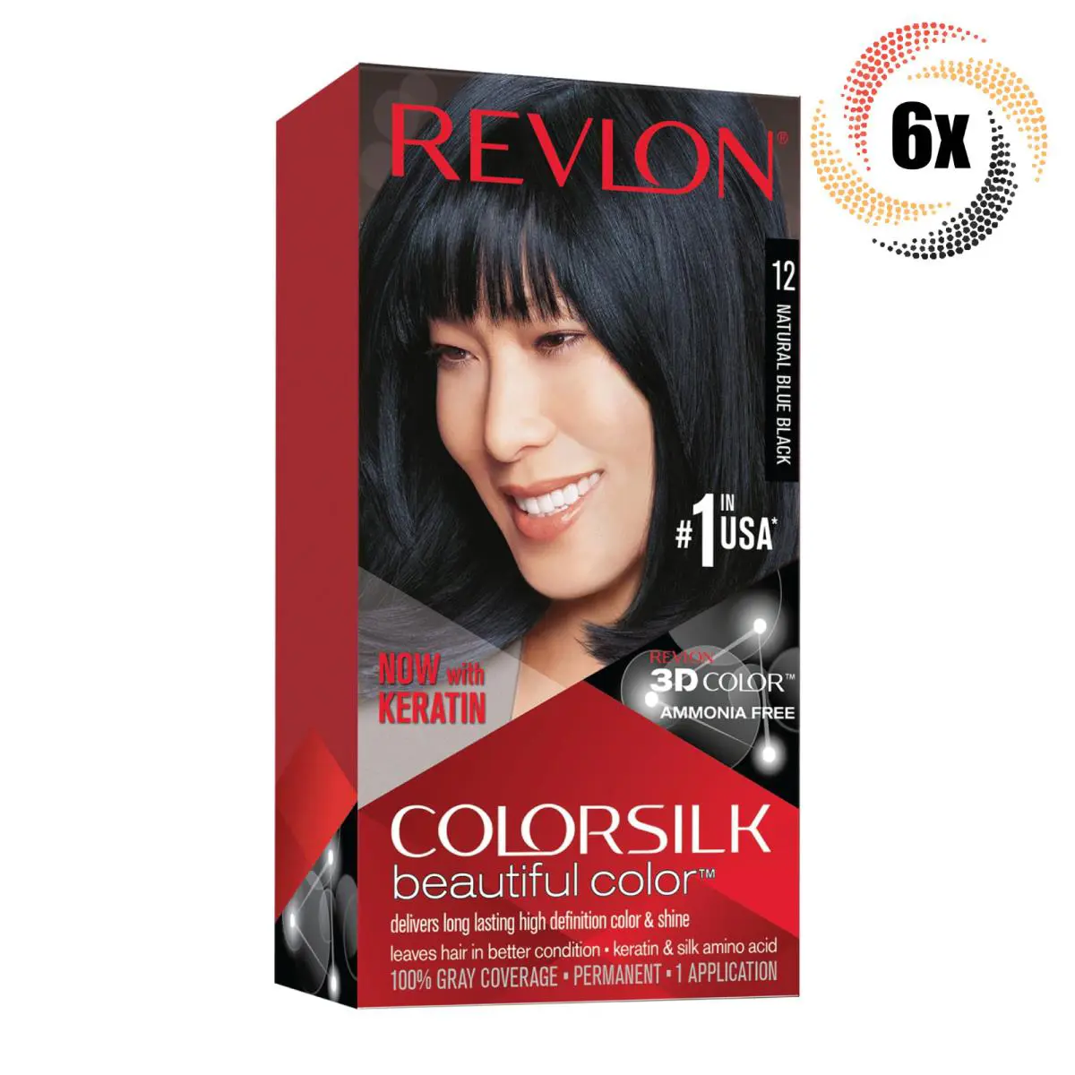 6x Packs Revlon Natural Blue Black Permanent Colorsilk Beautiful Hair Dye 12