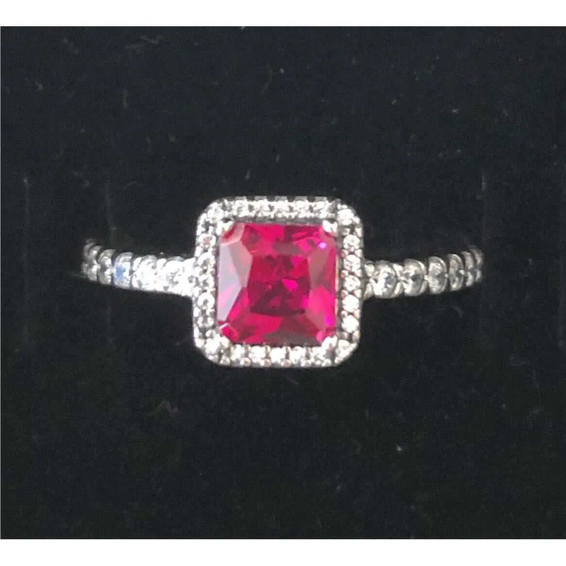 Pandora Timeless Elegance Ring Ruby Clear CZ 190947SRU +box+polish Cloth+tag