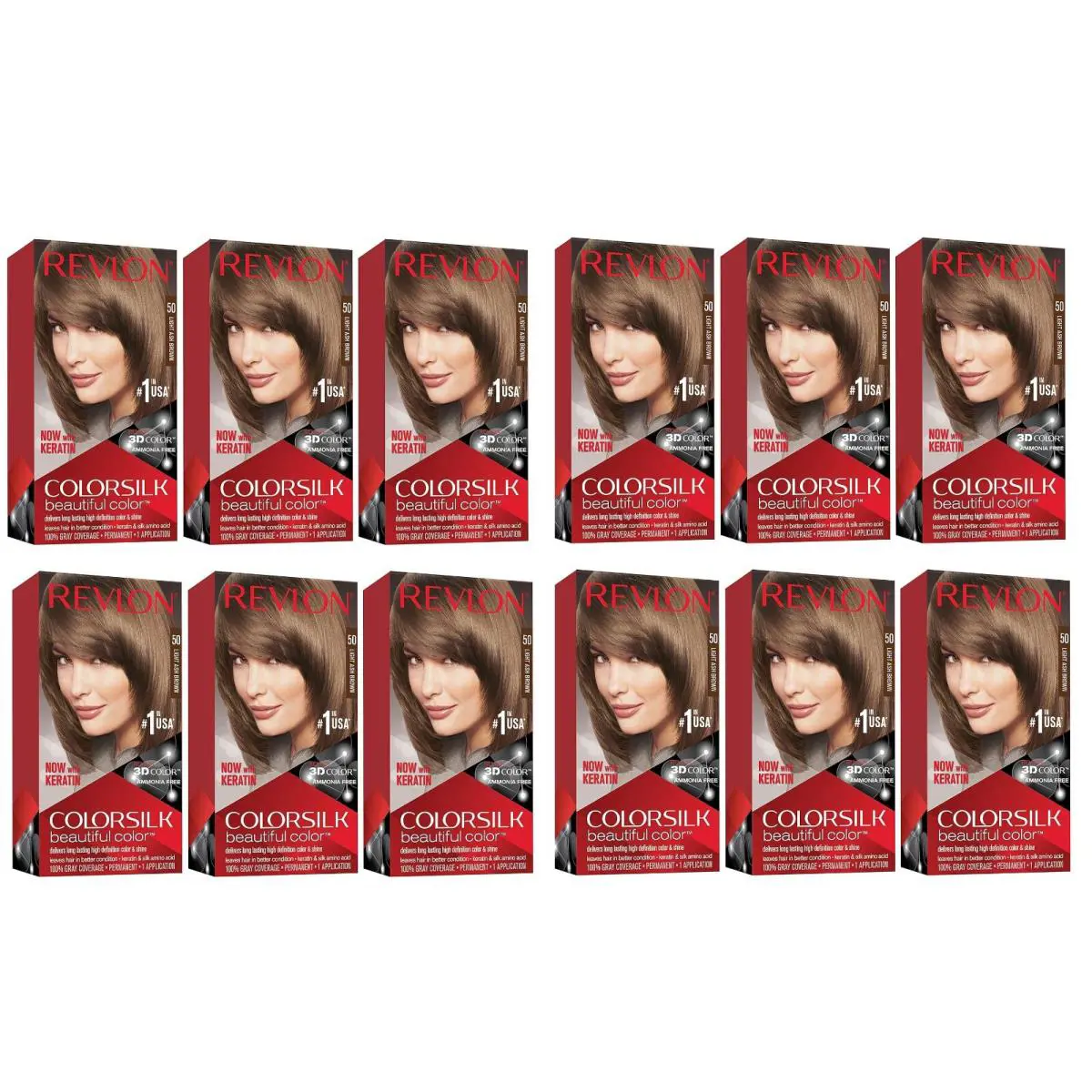 Revlon Color Silk with Bond Repair Complex Hair Dye 50 Light Ash Brown 12 Pack