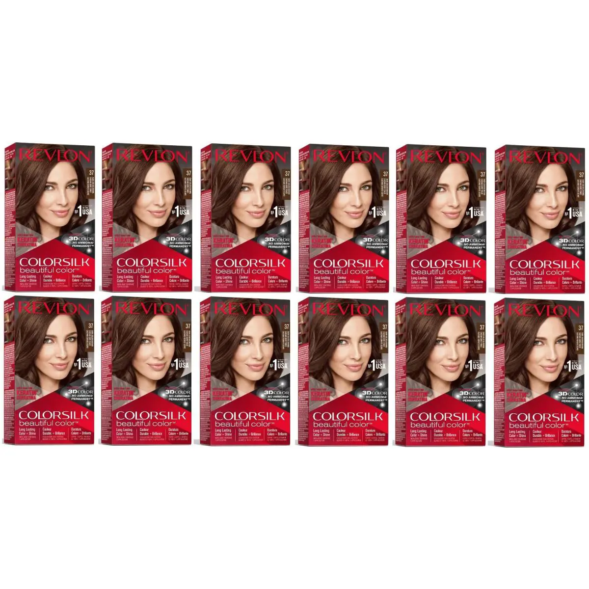 Revlon Color Silk with Bond Repair Complex 37 Dark Golden Brown Pack of 12