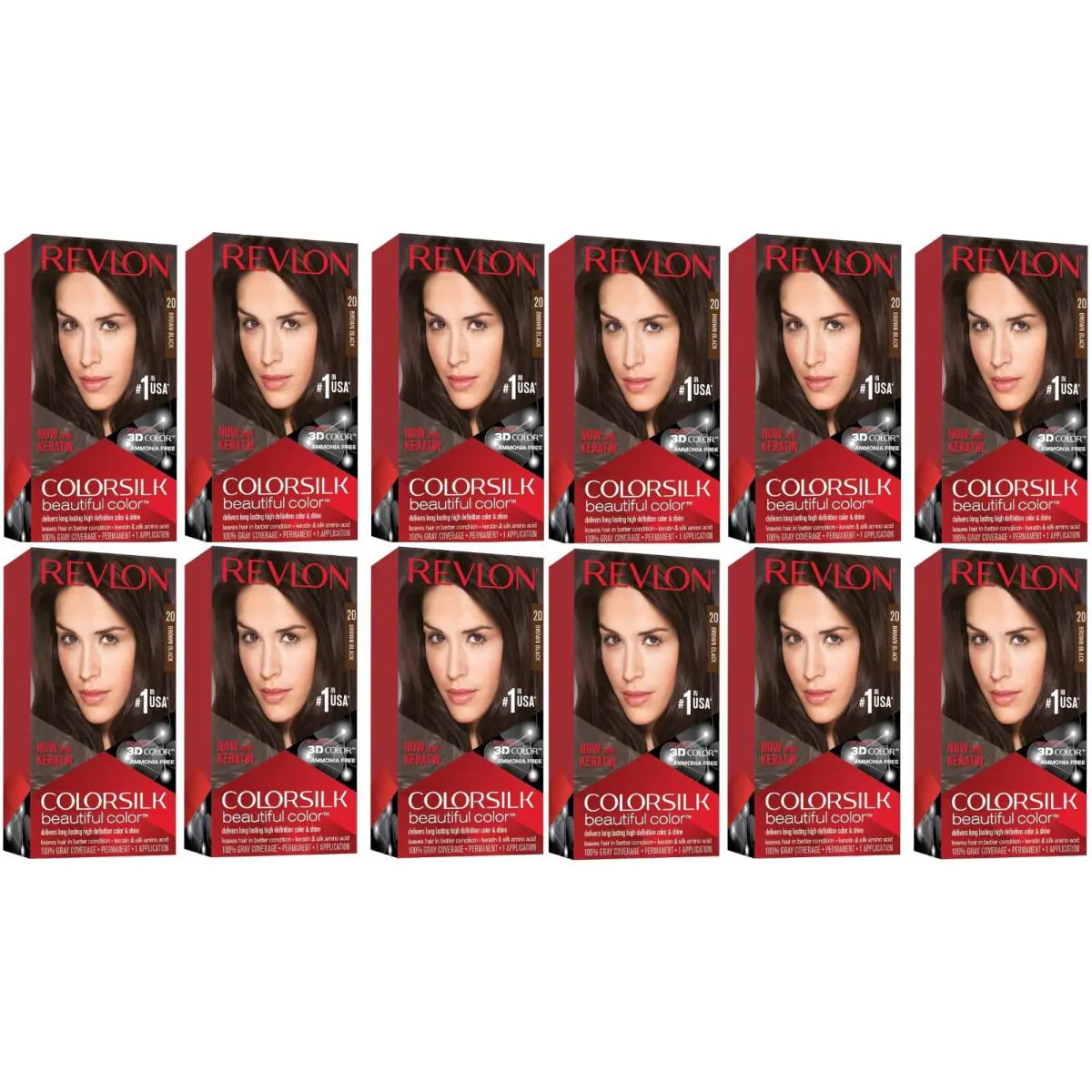Revlon Colorsilk Color Permanent Hair Dye 20 Brown Black Pack of 12
