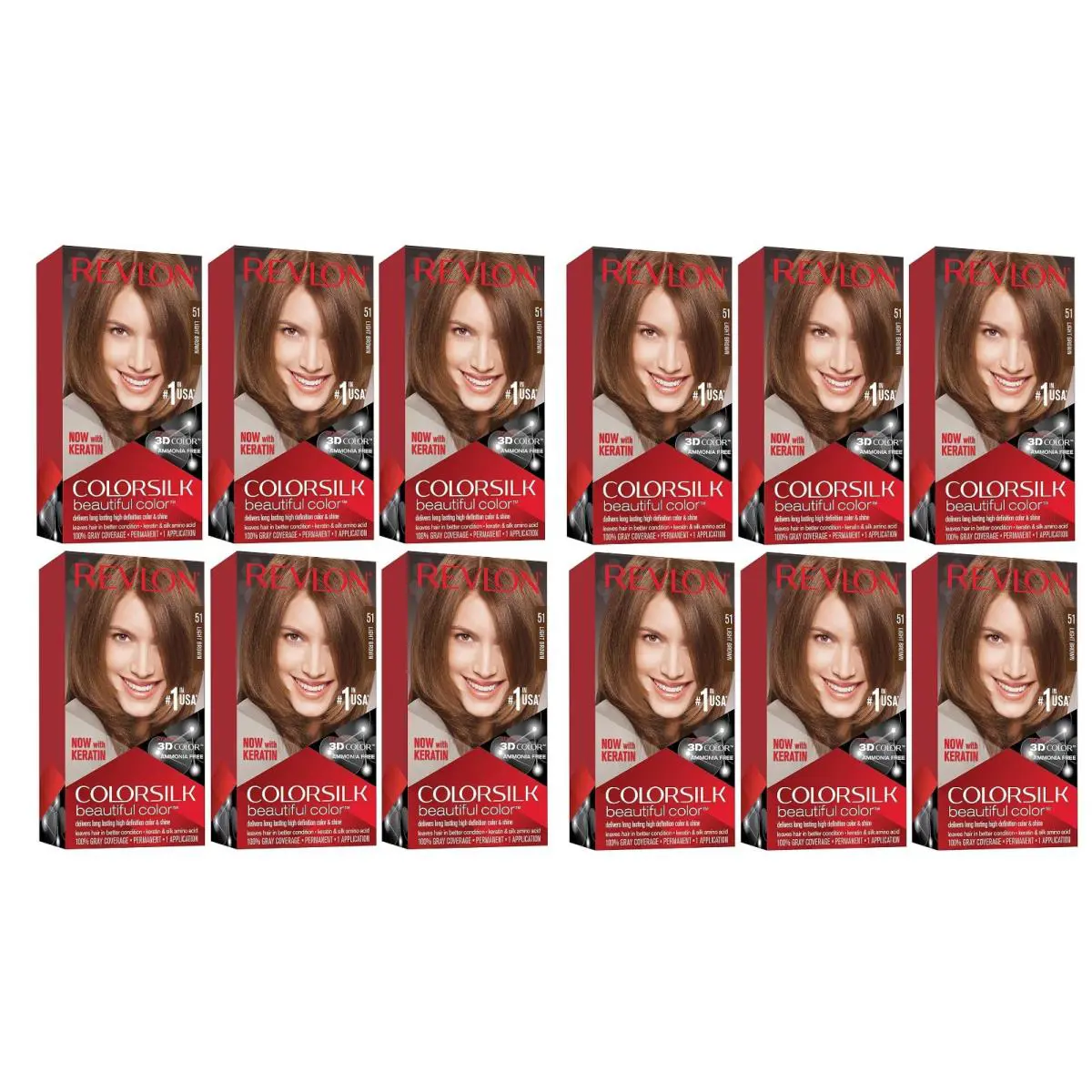 Revlon Color Silk with Bond Repair Complex Hair Dye 51 Light Brown Pack of 12