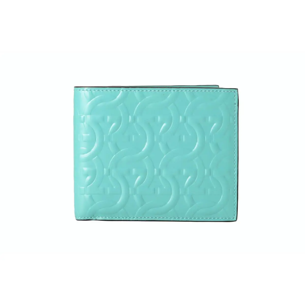 Salvatore Ferragamo Men`s Turquoise Blue Logo Print Leather Bifold Wallet