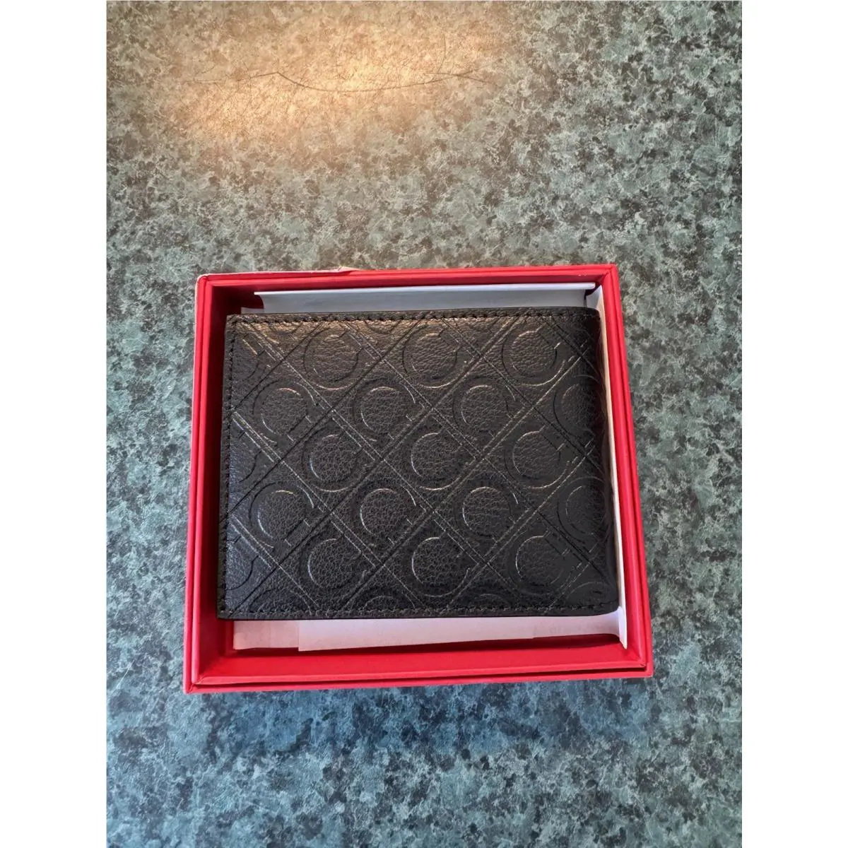 Gancini Embossed Logo Black Salvatore Ferragamo Leather Wallet