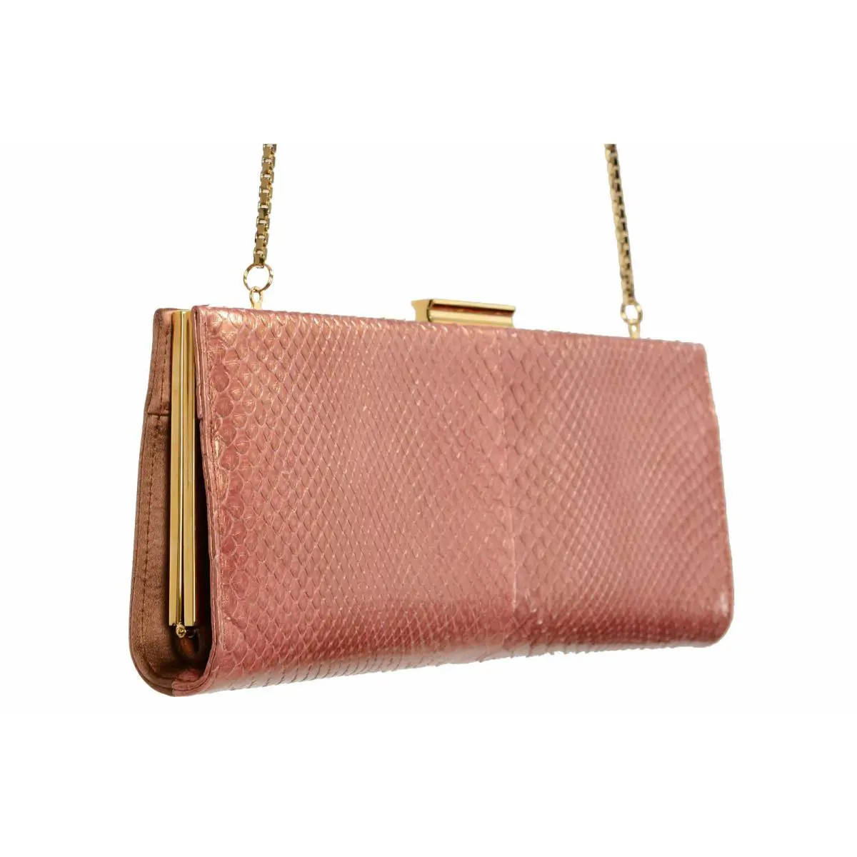Women`s Kameron Python Skin Leather Canvas Clutch by Salvatore Ferragamo
