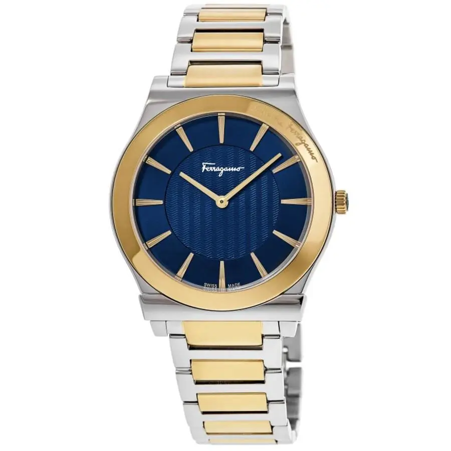 Salvatore Ferragamo 1898 Slim Blue Dial Two Tone Steel Men`s Watch SFPE00419 - Face: Blue, Dial: Blue, Band: Two-Tone