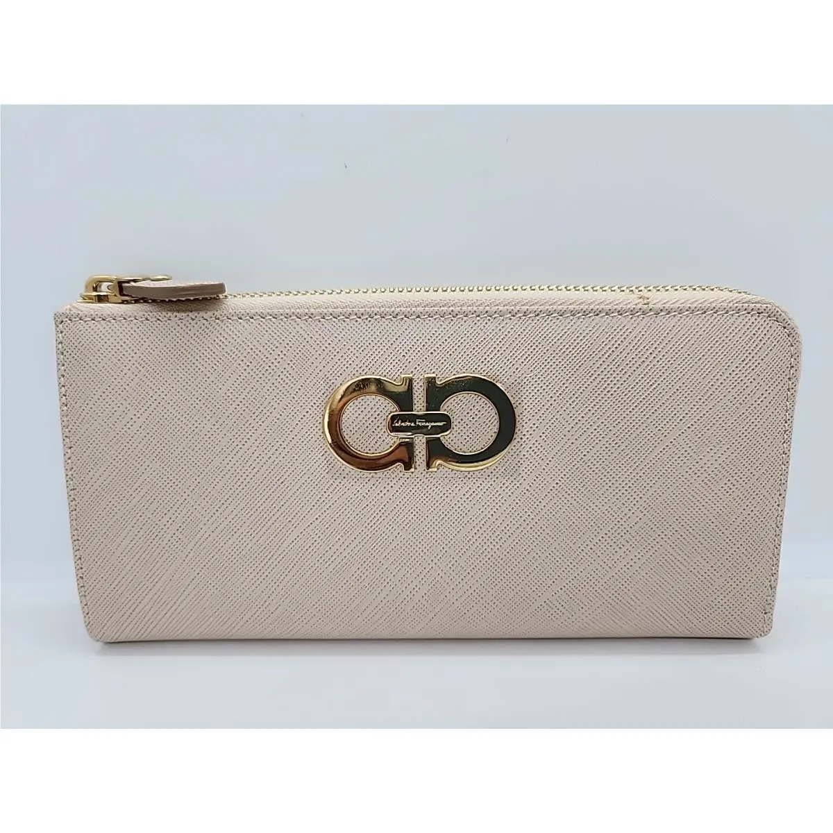 Salvatore Ferragamo Zip Around Continental Wallet. Beige
