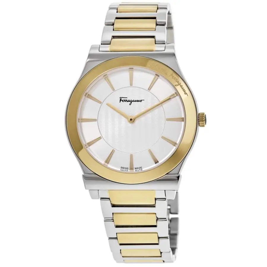 Salvatore Ferragamo 1898 Slim Silver Dial Two Tone Men`s Watch SFPE00922 - Face: Silver, Dial: Silver, Band: Two-Tone