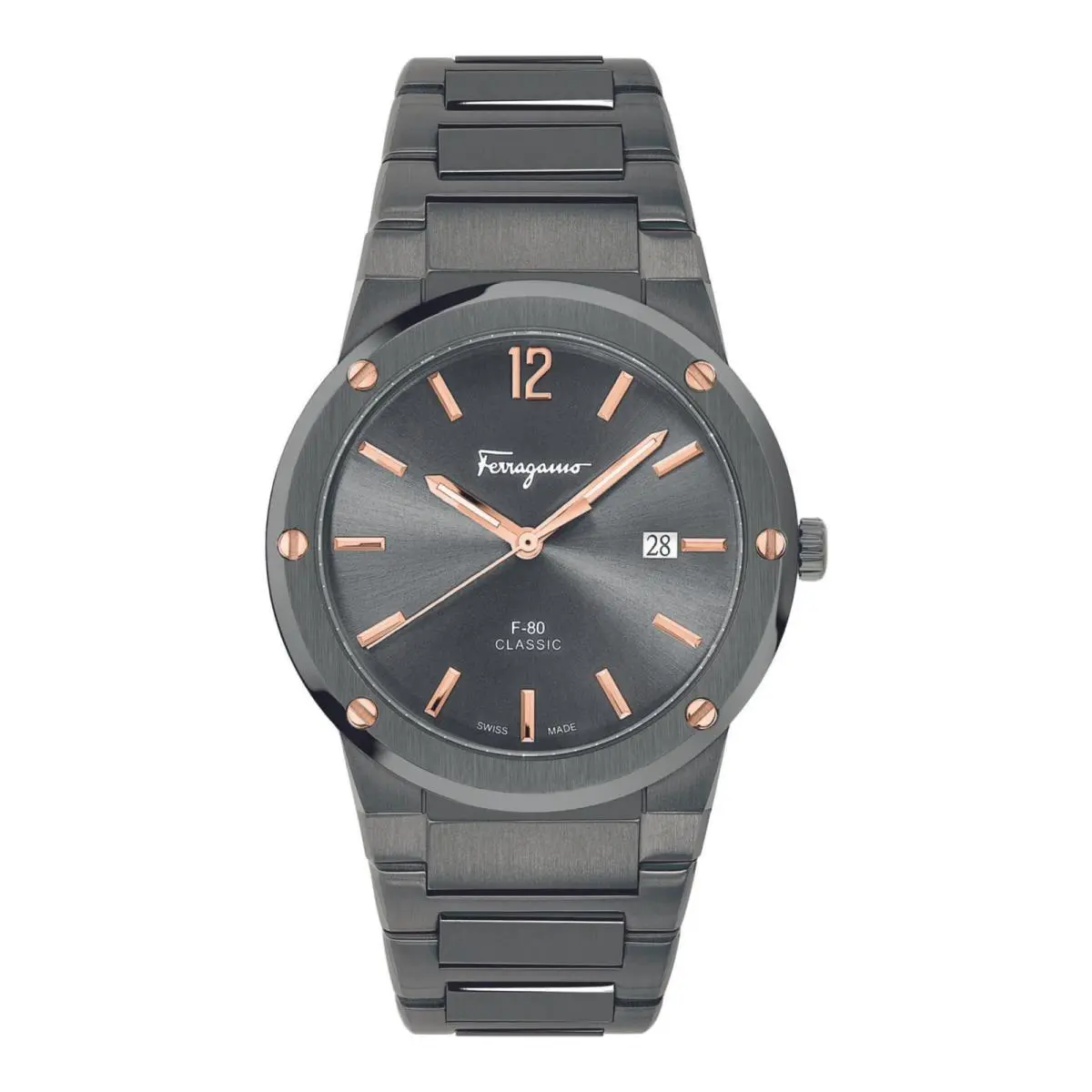 Ferragamo Mens Grey 41mm Bracelet Fashion Watch - Dial: Green, Band: Green, Bezel: Gray