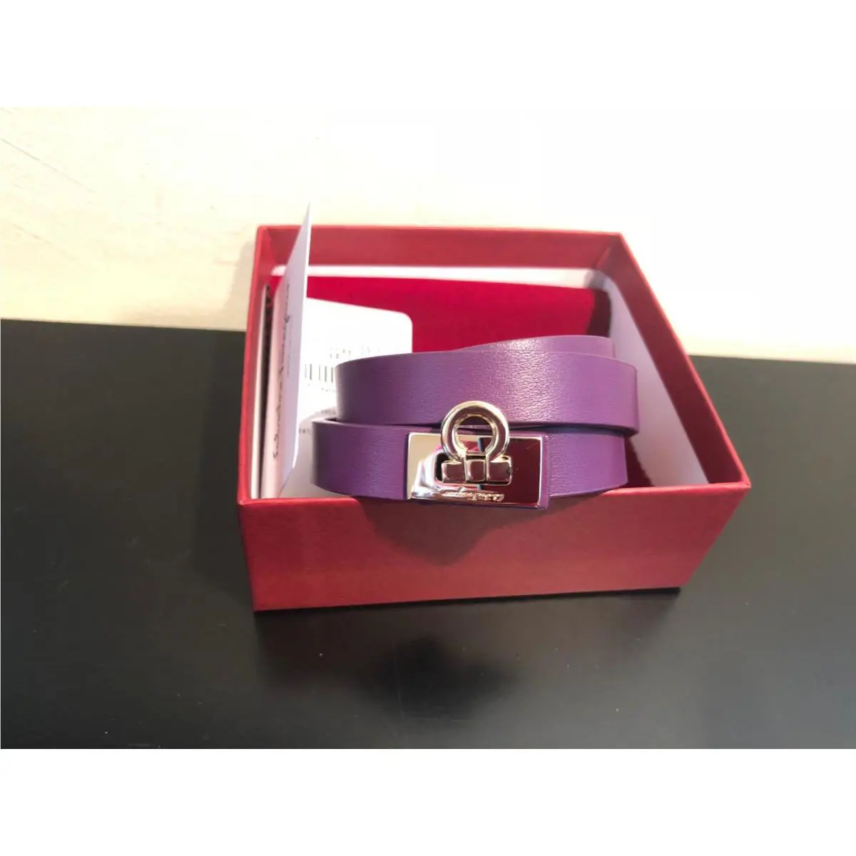 Salvatore Ferragamo Purple Leather Brass Chiaro Wrap Bracelet