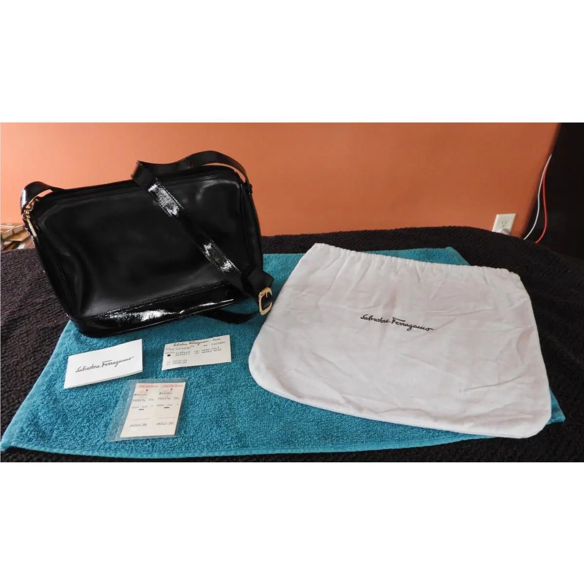 1980s Salvatore Ferragamo Patent Leather Purse Handbag Saks 5th Avenue