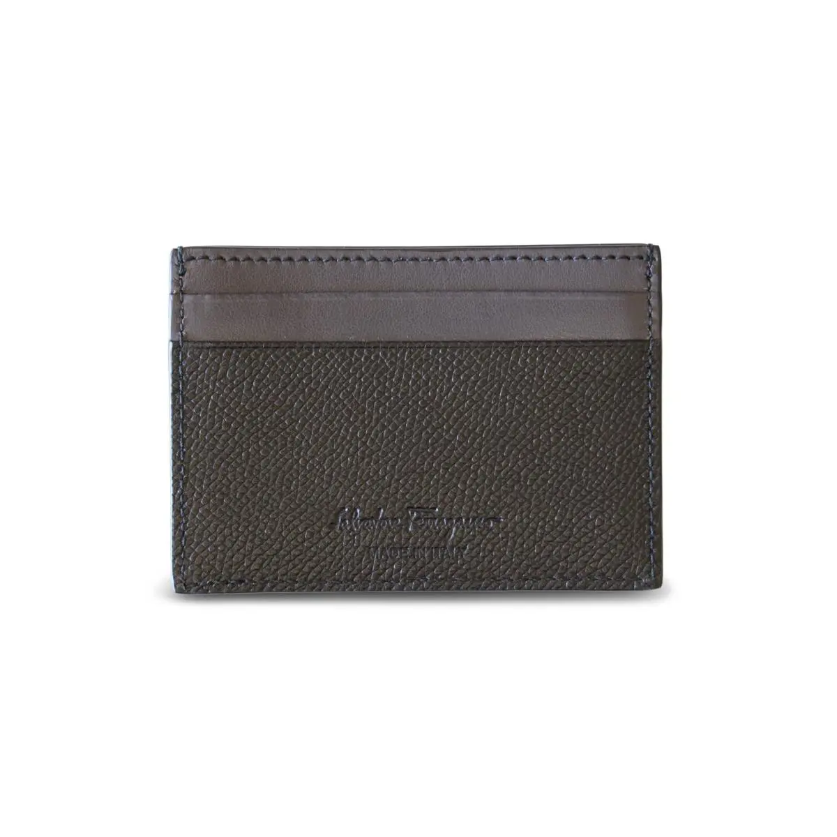 Salvatore Ferragamo Pebbled Leather Card Holder Black Box ID Logo
