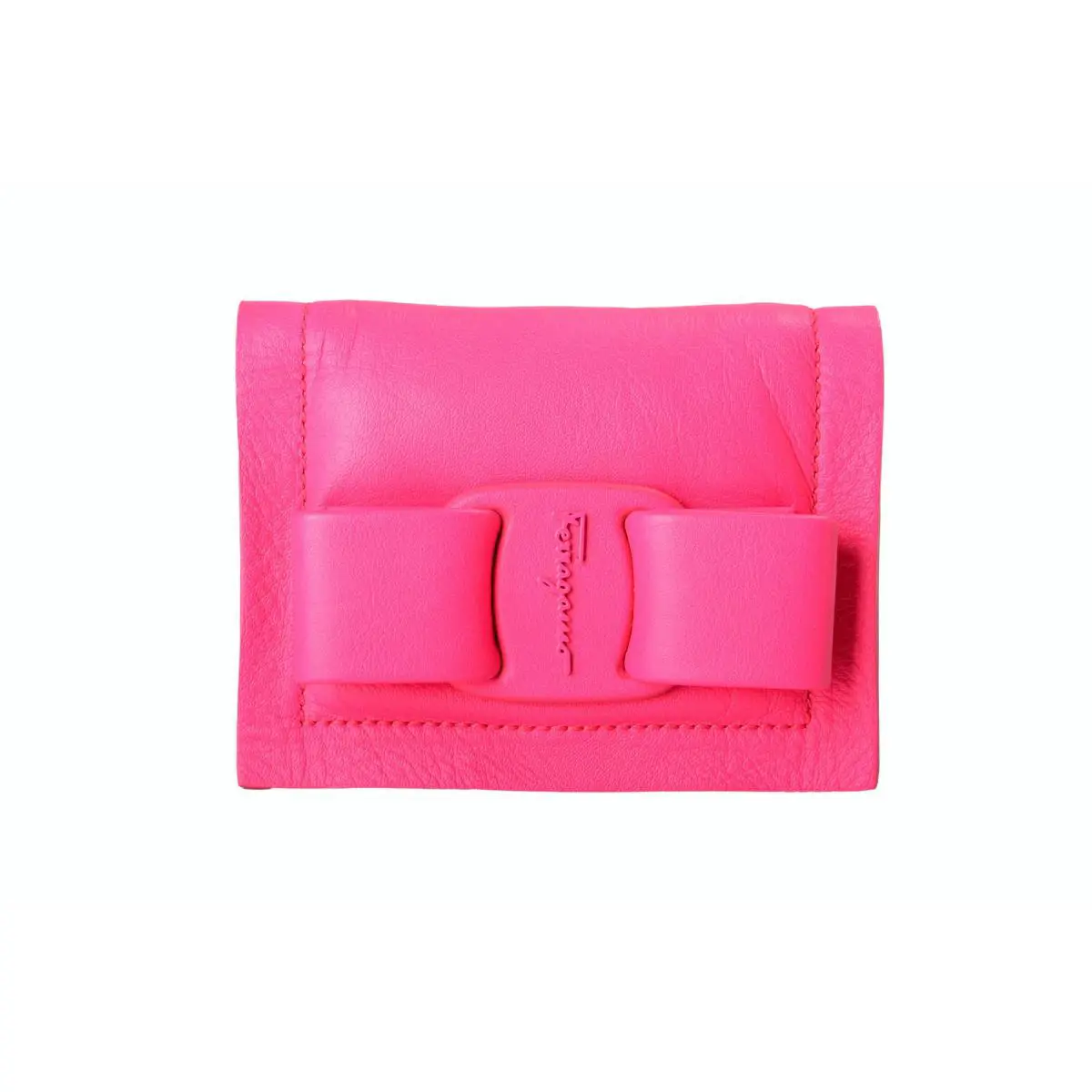 Salvatore Ferragamo Women`s Pink Logo Print Leather Card Case