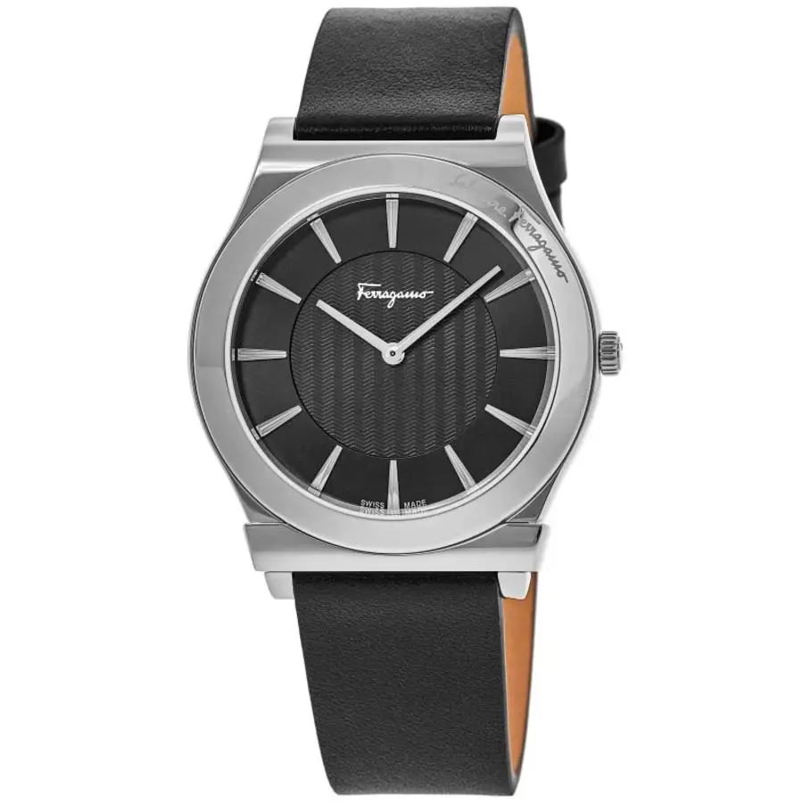 Salvatore Ferragamo 1898 Slim Black Dial Leather Strap Men`s Watch SFPE00519 - Face: Black, Dial: Black, Band: Black
