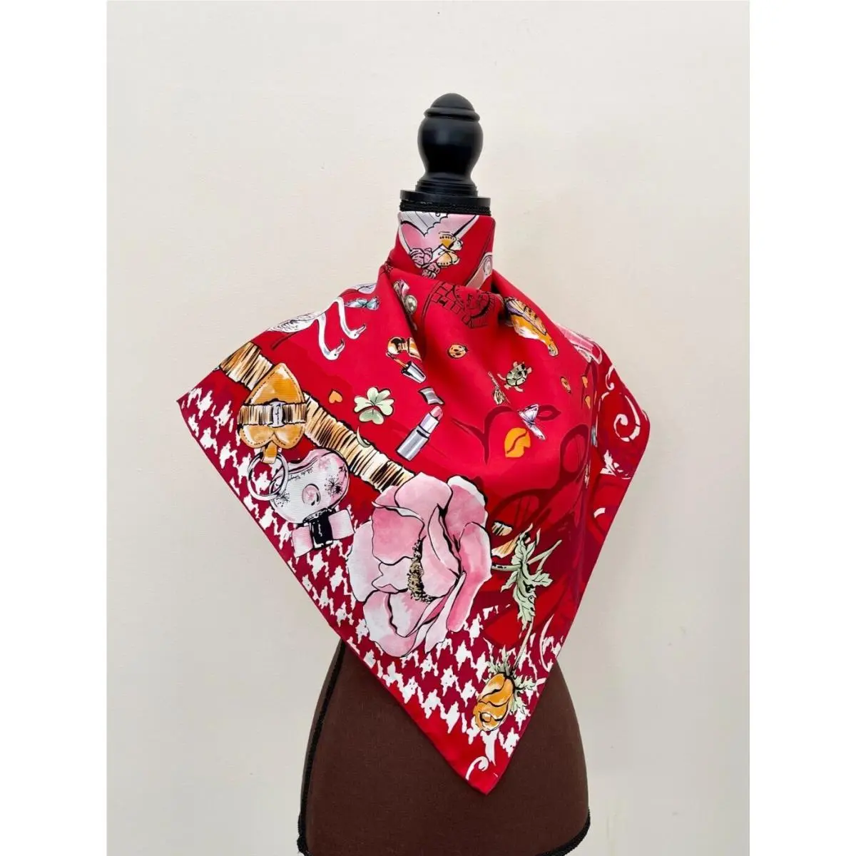 Unisex Salvatore Ferragamo Scarf Icons Animal Flora Beauty Bag Red Silk Wrap